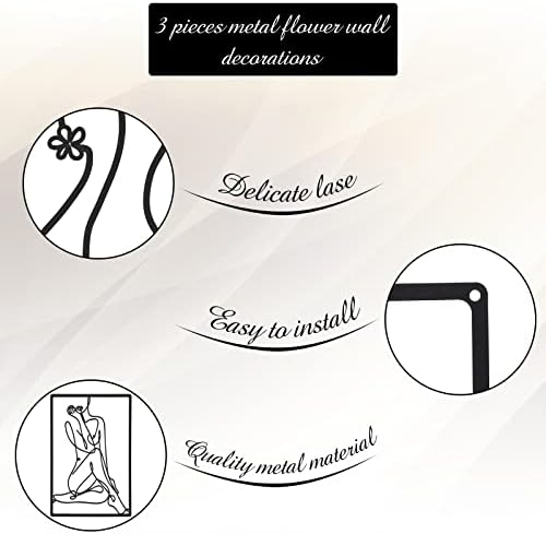 CHENGU 3 Pieces Metal Minimalist Abstract Woman Wall Art Line Drawing Wall Art Decor Single Line Female Home Hanging for Kitchen Bathroom Living Room