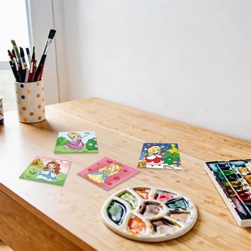 Anseal 12 Packs Pre Drawn Canvas to Paint, 4" X 4" Priness Pre-Printed Canvas Paint Party, Stretched Outline Painting Boards for Beginners, Party Favor