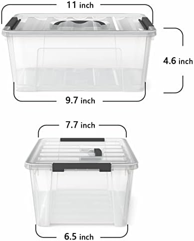 WYT Clear Storage Latch Bins, 6-Pack Storage Organizer Box with Handle and Lids, 5-Litre