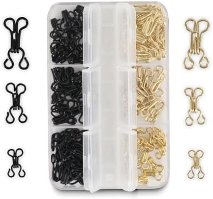 72 Pairs Hook and Eye Sewing Kit – Black and Gold Bra Hooks Replacement in Multiple Sizes, Ideal for DIY Clothing Repairs, Underwear Alteration, and Home Sewing, with Storage Box