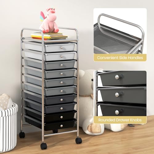 COSTWAY 10-Drawer Rolling Storage Cart, Utility Mobile Trolley