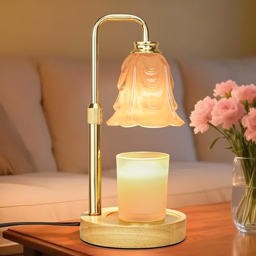 XJZJY White Flower Candle Warmer Lamp with Timer, Birthday Gifts for Women | Dimmable wax melt warmer with 2 bulbs for jar candles, height adjustable,White tulip design, home decor, housewarming gifts