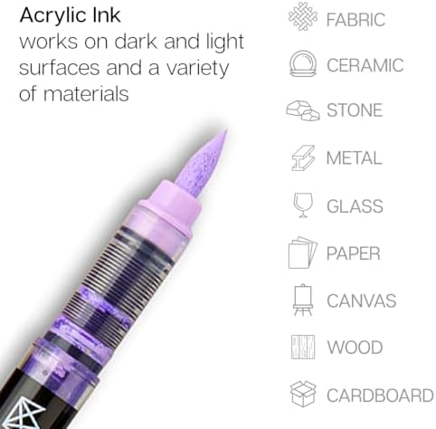 KINGART Acrylic Paint Markers Brush Tip, 12 Pastel Colors. Water-based, no-bleed, waterproof pens with automatic ink control for rock, egg, wood, fabric, glass & DIY crafts
