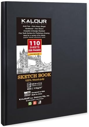 Kalour Hardcover Sketch Book,8.5“x11,Pack of 2, 220 Sheets (68lb/110gsm),Acid Free Art Sketchbook, Artistic Drawing Painting Writing Paper for Kids Adults Beginners Artists