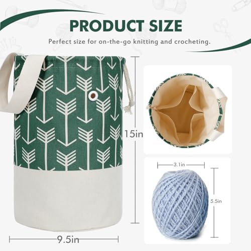 TOGETRUE Yarn Bag, Knitting Crochet Bag, Portable Yarn Storage Bags Organizer for Crocheting Project,Store Skein Ball, Short Knitting Needle (Large, Green)