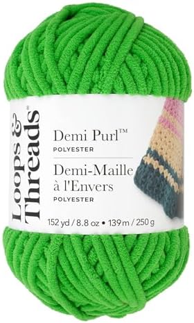 Loops & Threads Demi Purl Yarn – Super Bulky 100% Polyester, Soft Plush Chenille Yarn for Knitting & Crochet, Ideal for Blankets, Hats, Scarves & Crafts, Vibrant Green