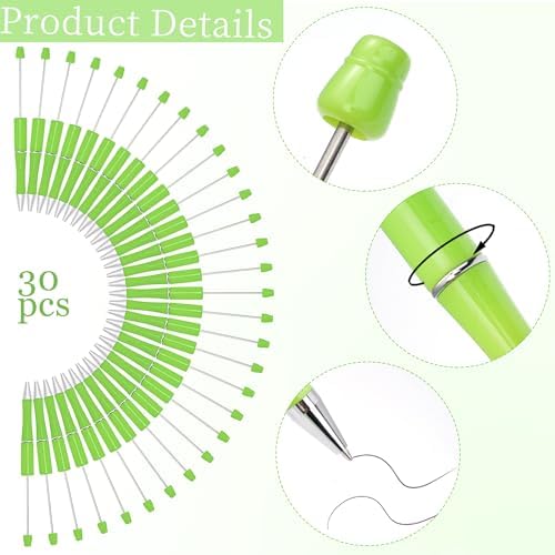 30Pcs Bright Green Beadable Pens Beaded Ballpoint Pens Bulk for DIY Writing