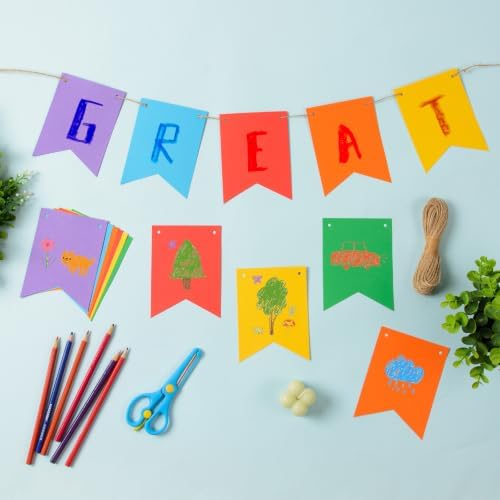 MixTeach 120 pcs Paper Banner Flags Cutouts Colorful Swallowtail Banners