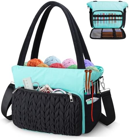 DALINDA Yarn Storage Bag Organizer,Crochet Bag - Portable Yarn Bag & Knitting Craft Tote,Multi-Pocket Design for Crochet Lovers,Ideal Gift for Knitters (Black Blue)