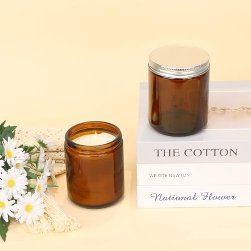 MILIVIXAY 20 Pack 8 OZ Thick Glass Dark Amber Candle Jars with Silver Lids-Bulk Empty Candle Jars for Making Candles-Canning Jar for Spice, Liquid, Sample- Dishwasher Safe.