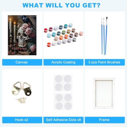 SENQAO Skull Paint by Numbers Kit for Adults Beginner, Halloween Adult Paint by Number Kits on Canvas, DIY Acrylic Oil Easy Painting by Numbers for Home Wall Decor 8X12 inch (Crow Candle)