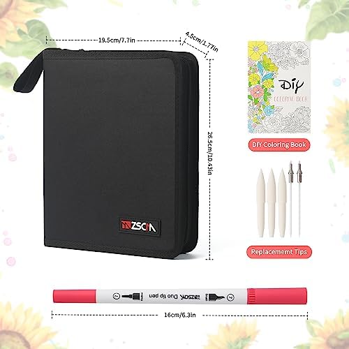 ZSCM 60 Colors Markers for Adult Coloring Books No Bleeding - Duo Tip Pens | Fine & Brush Coloring Marker for Adult Calligraphy, Illustration, Cards Drawing, Note taking Lettering, Journaling