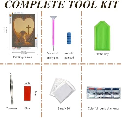 Religious Diamond Painting Kits for Adults – Lamb with Crown of Thorns and Cross, 5D DIY Full Drill Round Gem Painting by Numbers, Diamond Art Kit for Beginners, Home Wall Decor Gift, 12x16 Inch