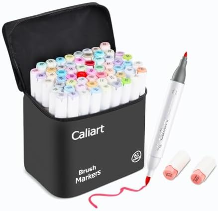 Caliart 61 Colors Alcohol Markers Brush Tip & Fine Pastel Markers for Adult | Permanent Art Pens with Case for Coloring Books, Artists Drawing Beginners Painting Hobbyists Sketch Art Supplies Gifts