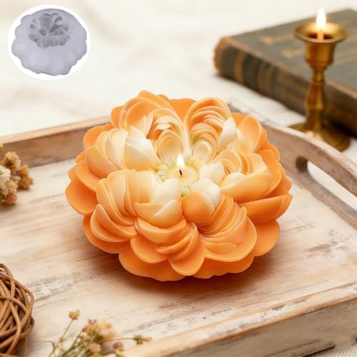 Konrisa Large Peony Resin Casting Mold for Candles Making, Silicone Candle Molds Aromatherapy Candles Handmade Wax Home Decoration