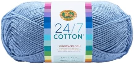 Lion Brand Yarn, 24/7 Cotton Yarn, Sky, Blue Grey, 1 Pack