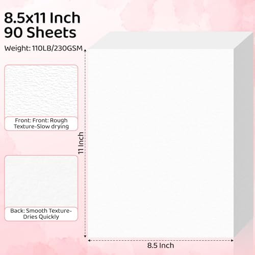 90 Sheets Watercolor Paper 8.5x11, 110lb/230gsm Cold Press Watercolor Paper