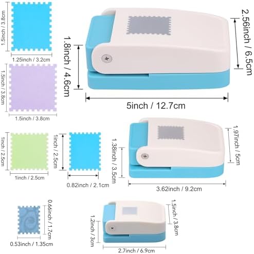 5Size Stamp Punch, 1.5x1.25in & 1x0.8in & 0.6x0.5in Rectangle Postage Stamp Shaped Punch, 1.5inch & 1inch Square Stamps Hole Puncher, Paper Punches for Crafting DIY Scrapbooking Journaling Card Making