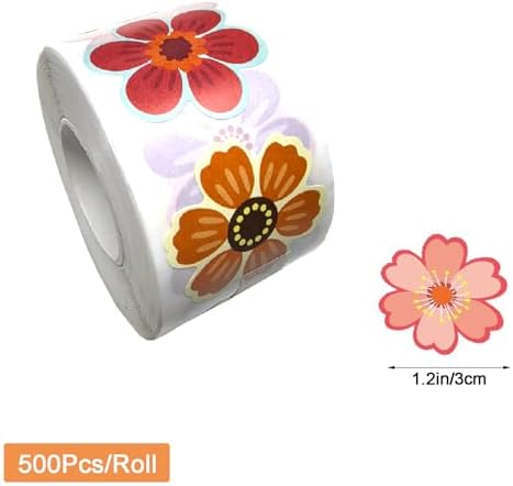 500Pcs Flowers Stickers Roll 1.2 Inch Floral Shape Waterproof Self-Adhesive Stickers Labels Decals for Gift Wrapping Greeting Cards Envelopes Invitations Party Supplies