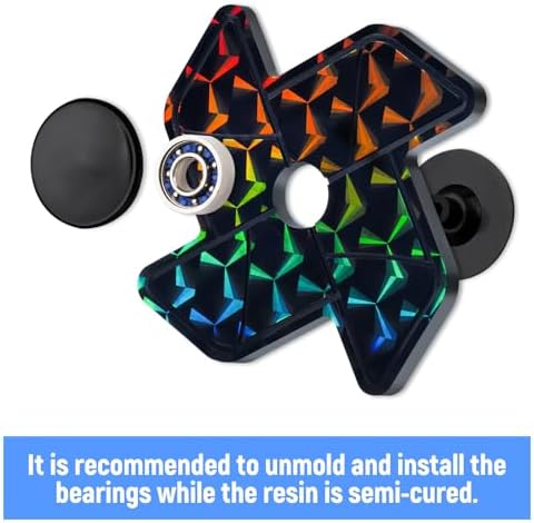 NiArt Fidget Spinner Epoxy Resin Molds Set, 5 Holographic Silicone DIY Kit | Rainbow Texture, 15 Bearings & Caps, Storage Box For Casting Craft Projects, Stress Relief Toys