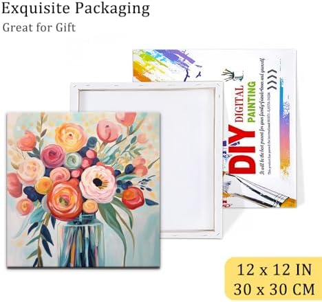 Natuyalo Paint by Numbers Kit for Adults Framed - Colorful Flowers Paint by Number on Canvas with Frame, Vase DIY Acrylic Painting by Number Ideal Gift Home Wall Decor (12x12 Inch)