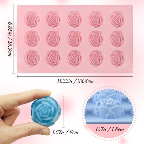 Rose Flower Molds, 2 Pack Small Rose Chocolate Molds 15-Cavity