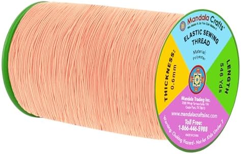 Mandala Crafts 0.6mm Peach Shirring Elastic Thread for Sewing, 546 Yards