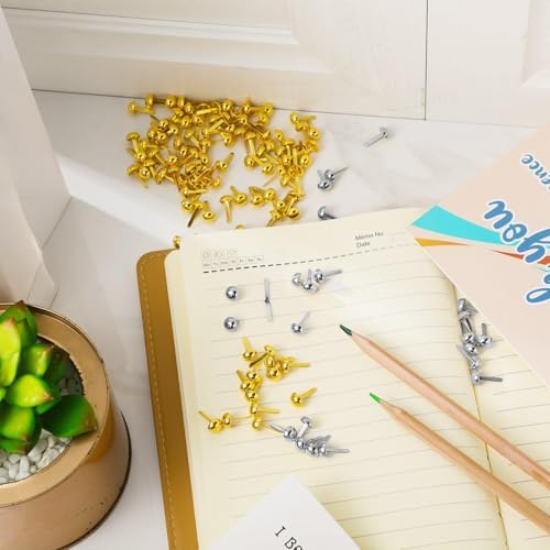 Hotop 500 Pcs Brad for Paper Crafts Metal Paper Fasteners, Golden, Silver