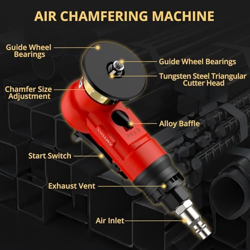 AMTOVL Pneumatic Chamfering Tool, Mini Air Chamfer Tool W/ 10C & 10R Blades | Chamfer Tool with 10 C-Angle & 10 R-Angle Blades, 45° 30000 RPM Chamfering Tool for Metal and Wood with 1/4" Air Inlet