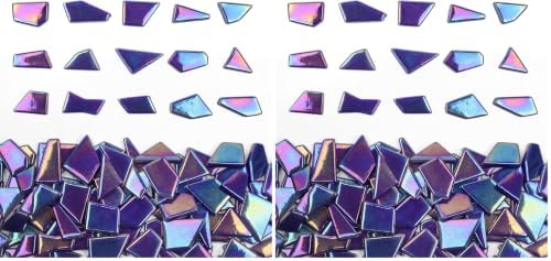 Youway Style Iridescent Cobalt Blue Glass Mosaic Tiles for Crafs Bulk,200g Broken Stained Glass Pieces for Crafts DIY Mosaic Art Decor (Pack of 2)