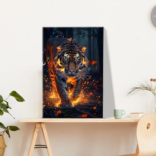 JOOZ Paint by Numbers Kit for Adults with Frame Tiger Paint by Number with Easel Animal Adult Paint by Number Kits on Canvas DIY Paint by Number for Adults for Gift Home Wall Decor 7.87x11.81 Inch