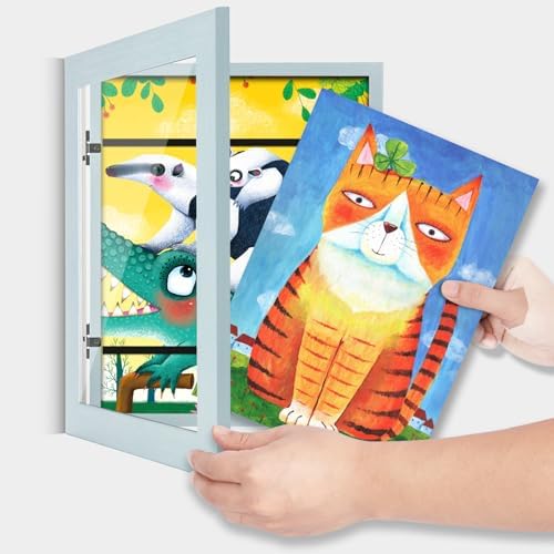 [2-Pack] Kids Art Frames, 8.5x11 Front Opening Kids Artwork Frames Changeable, Light Green Artwork Display Storage Frame for Wall, Holds 50 Pcs, for 3D Picture, Crafts, Children Drawing, Hanging Art,