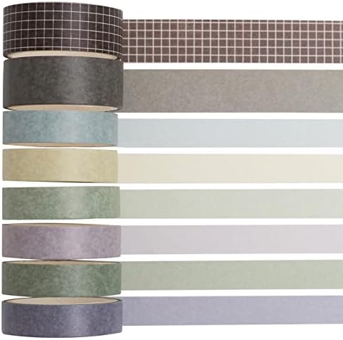 YUBBAEX 8 Rolls Basic Washi Tape Set Solid Color Grid Masking Decorative Tapes for Arts, DIY Crafts, Journals, Planners, Scrapbooking, Wrapping (Milk Tea)
