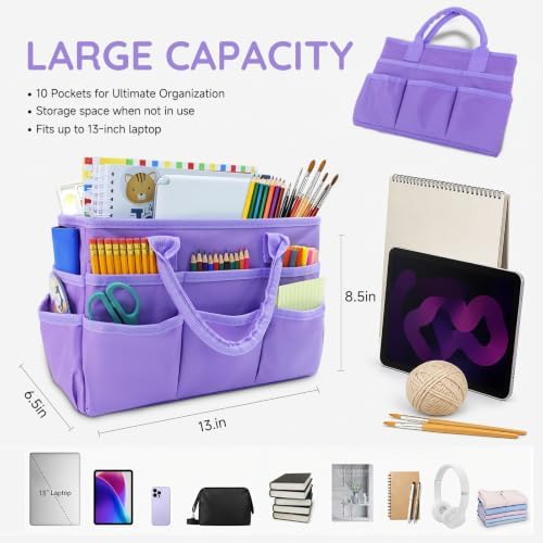 AKAYOK Craft Storage Tote Bag with 10 Pockets,Sturdy Art Supply Organizer