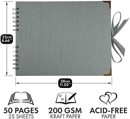 Bstorify Square Scrapbook Photo Albums 50 Pages (11 x 8.5 Inch) Grey | Hardcover with Thick 200 GSM Kraft Paper, Ideal for Your Scrapbooking Albums, Art & Craft Projects (Grey, 11 x 8.5 Inch)