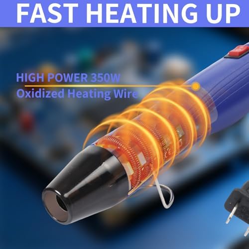 Heat Gun for Crafting, 110V 350W Handed Hot Air Gun (Blue) | 3.28FT Ultra-Long Cable Portable Heat Gun with Stand for Shrinking Wrapping PVC, DIY Embossing and Drying Paint