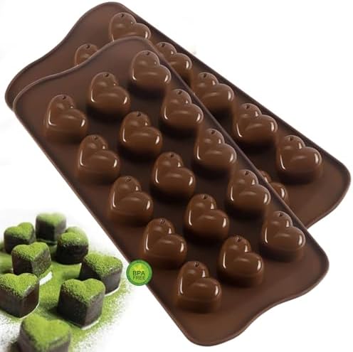 2 Pack 3D Heart Silicone Chocolate Molds Food Grade Non-Stick Easy Release for Candy Jelly Ice Cube Soap Making Perfect for Valentine's Day Wedding Party Gifts