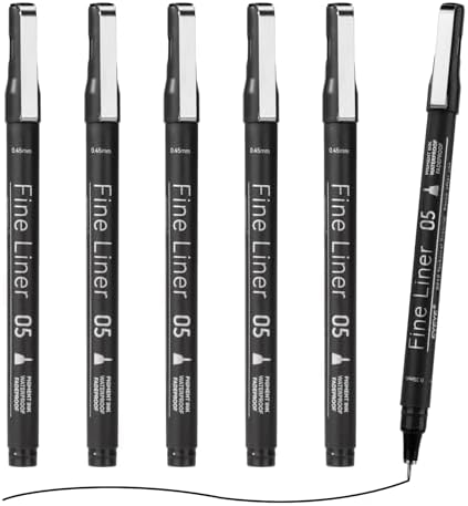 EYEYE Micro Pens, Black Drawing Art Pen,6 Pack 0.45mm Archival Pens Waterproof Ink Set Artist Supplies Archival Inking Markers Sketch Outline Pen, Precision Drawing and Sketching Kit
