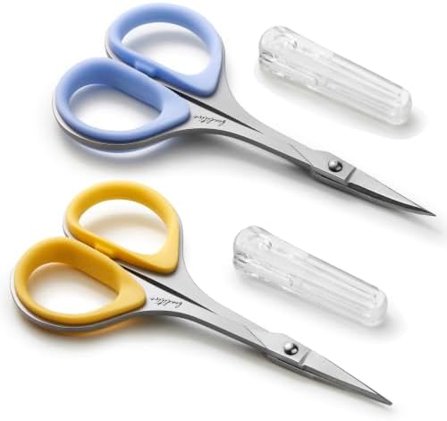 Beaditive Sewing and Embroidery Scissors Set (2 pcs) Curved and Straight, Sharp, Stainless-Steel Design | Precision Tips, Ergonomic Rubber Handle Grip | Small, Compact DIY Use (Extra Sharp)