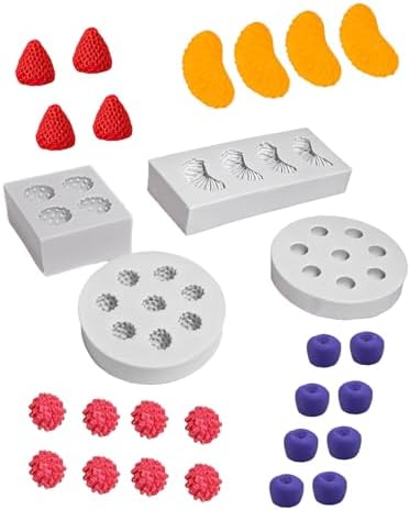 Fruit Shaped Silicone Molds, 3D Strawberry Orange Raspberry Blueberry Fondant Mold, Fruit Mold for Candy Jelly Cake Decor Soap Resin DIY Baking Tool for Parties & Gifts (4 Fruit)
