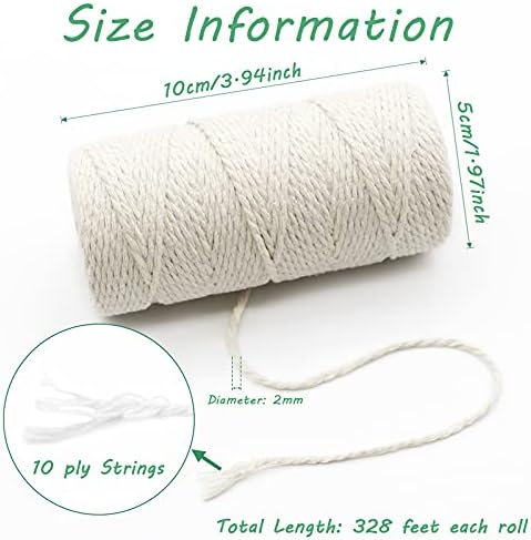 Benvo 656 Feet Cotton Cooking String 2mm Natural Jute Twine 2 Ply String Rope Cord for Baking, Butchers, Sausage, DIY Arts and Crafts - Beige
