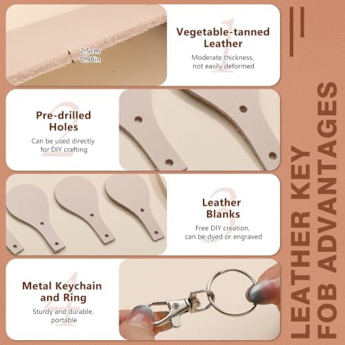 20 Pcs Leather Keychain Blanks, Leather Key Chain Crafting Engraving Kit