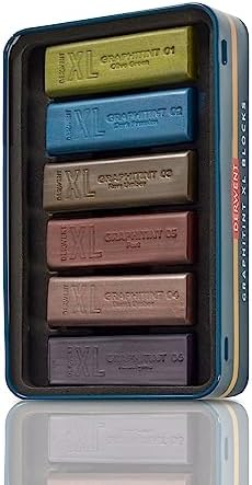 Derwent Graphitint XL Blocks 6 Tin, Set of 6, 60mm Extra-Large Block, Water-soluble, Ideal for Sketching, Drawing and Expressive Mark Making, Professional Quality (2306175)