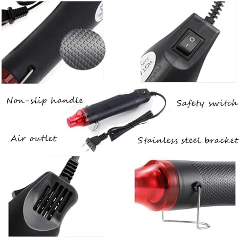 Glbum Mini Heat Gun for Epoxy Resin 300W Portable Handheld Black Heat Gun for Crafts Embossing, Shrink Wrapping, Drying Paint, Clay, Rubber Stamp Heat Tools, Dryer Craft Heat Tool for Cup Turner