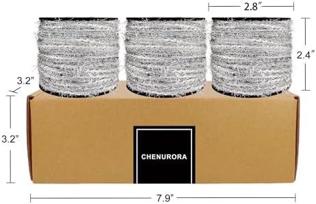 Artisanal Yarn Collection Multifiber Fancy Yarn with Laser Silver Sheen for Knitting Crocheting Crafts DIY, Set of 3 Rolls (Ice Silver)