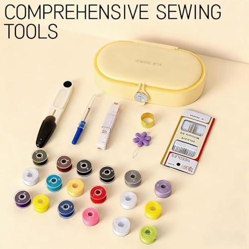 FKOG Yellow Sewing Project Kit, 135 Pcs Family Sewing Supplies Repair Kit Traveler Sewing Kit Sewing Thread Accessories DIY Sewing Supplies Organizer (Yellow)