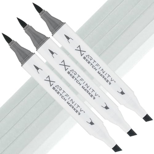 Artfinity Sketch Markers - Set of 3 - Pale Jade BG9-2, Vibrant, Professional, Dye-Based Alcohol Markers for Artists, Drawing, Travel, & More