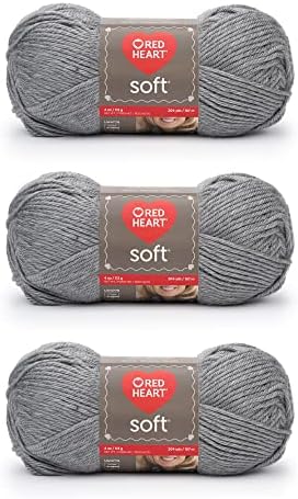 Red Heart Soft Yarn for Crocheting and Knitting, Light Gray Heather, 3-Pack