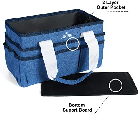 JJRING Craft Organizer Tote Bag Art Storage Caddy Blue | With Multiple Pockets For Sewing, Scrapbooking, School, Medical, And Office Supplies