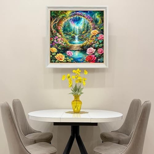 TYPUSOK Landscape Diamond Art Kits for Adults,Round Full Drill 5D Diamond Painting Kits for Beginners,Waterfall DIY Diamond Dots Pictures Gem Art Kit,Home Wall Decor 13.78x13.78in